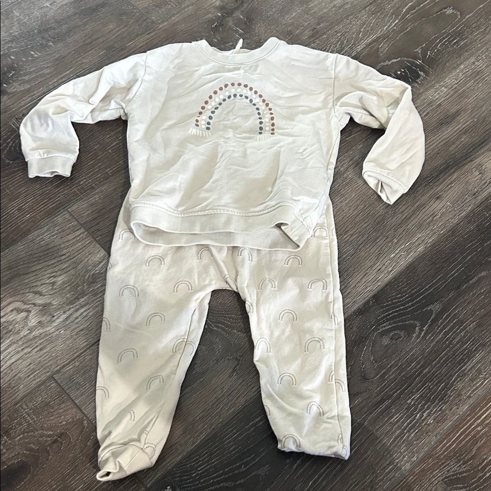 Quincy Mae Cream Pajama Set with Rainbow Accents